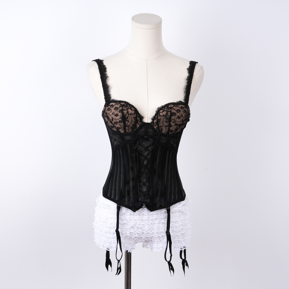 Chantal Thomass Black Lace Corset Boning Garter Bustier 32B